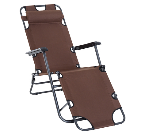 Chaise longue pliable bain de soleil transat de relaxation dossier inclinable avec repose-pied polyester oxford marron