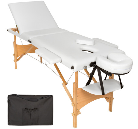 Tectake Table de massage pliante 3 Zones Bois, cosmétique, portable - blanc
