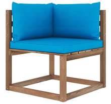 Vidaxl canapé d'angle palette de jardin avec coussins bleu clair