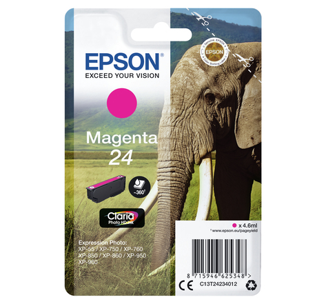 Epson 24 magenta ink 24 cartouche encre magenta capacite standard 4.6ml 360 pages 1-pack rf-am blister