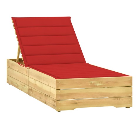 vidaXL Chaise longue avec coussin rouge Bois de pin imprégné