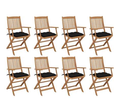 Vidaxl chaises pliables d'extérieur avec coussins 8 pcs bois d'acacia