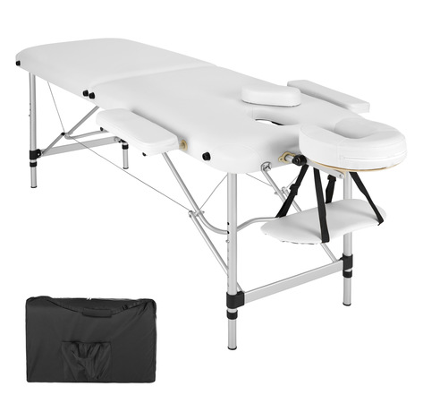 Tectake Table de massage Pliante 2 Zones Aluminium Portable + Housse - blanc