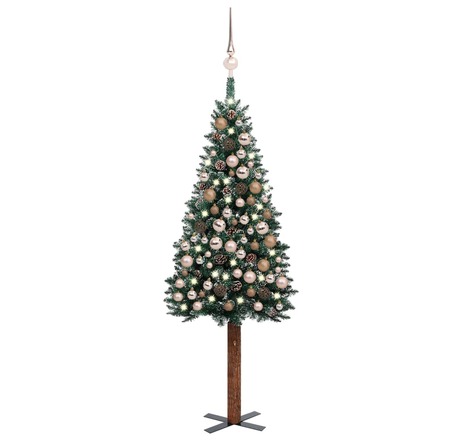 vidaXL Sapin de Noël mince pré-éclairé et boules vert 180 cm