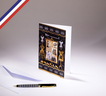 Carte double miniature créée et imprimée en france  sur papier certifié pefc - bon anniversaire - couture
