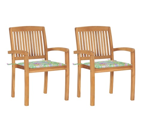 Vidaxl chaises de jardin 2 pcs avec coussins à motif de feuilles teck