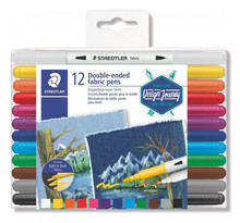 Boîte de 12 crayons feutre textiles - Double pointe - Assortis - Staedtler 3190