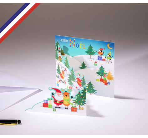 Carte tri-volet fin d'année Théâtre d'hiver créée et imprimée en France- Joyeux Noël- Le Père Noël