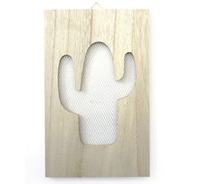 Tableau en bois déco grillage cactus - 15 x 24 cm