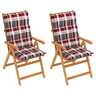 Vidaxl chaises de jardin 2 pcs avec coussins à carreaux rouge teck