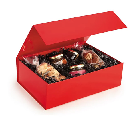 Boîte cadeau pelliculée rouge avec fermeture aimantée 22,5 x 22,5 x 10,5 cm (colis de 10)