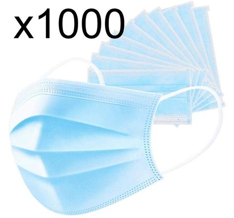 Lot de 1000 masques chirurgicaux jetables - protection respiratoire 3 couches pour le visage - hypoallergénique et respirant - Norme CE