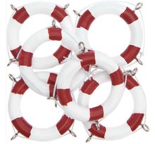 6 décorations bouées de sauvetage en bois - blanc et rouge