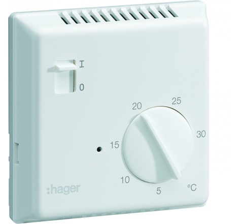 Thermostat ambiance électronique en saillie pour chauffage électrique avec entrée fil pilote 230v hager 25513