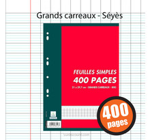 400 FEUILLETS MOBILES 400 PAGES A4 GRANDS CARREAUX SEYES 80G OXFORD