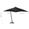 Vidaxl parasol suspendu avec mât noir 3x3 m bois de sapin massif