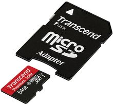 Carte mémoire Micro Secure Digital (micro SD) Transcend 64Go SDXC class 10 Premium + adapt