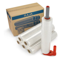Pack film étirable manuel cast transparent RAJA 17 microns 450 mm + dérouleur plastique (colis de 6)
