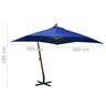 Vidaxl parasol suspendu avec mât bleu azuré 3x3 m bois de sapin massif