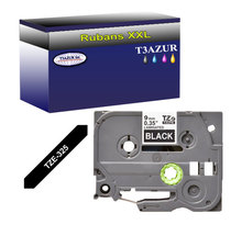 Ruban pour étiquettes laminées générique Brother Tze-325 pour étiqueteuses P-touch - Texte blanc sur fond noir - Largeur 9 mm x 8 mètres - T3AZUR