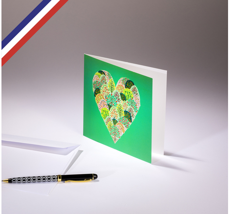 Carte double All you need is love créée et imprimée en France sur papier certifié PEFC - Cœur arbres