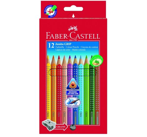 Crayons de couleur JUMBO GRIP, étui en carton de 12 FABER-CASTELL