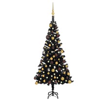 vidaXL Arbre de Noël artificiel pré-éclairé et boules noir 120 cm PVC