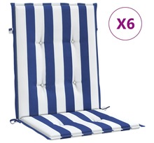 vidaXL Coussins de chaise à dossier bas lot de 6 rayures bleu et blanc