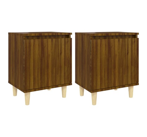vidaXL Tables de chevet pieds en bois 2 Pièces Chêne marron 40x30x50 cm