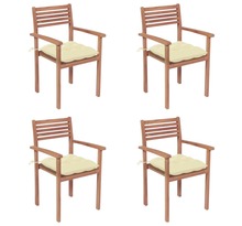 Vidaxl chaises de jardin 4 pcs avec coussins blanc crème teck solide