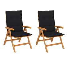 Vidaxl chaises de jardin 2 pcs avec coussins noir bois de teck solide