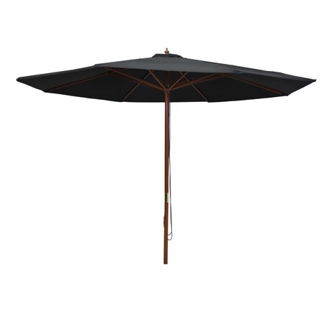 Vidaxl parasol d'extérieur avec mât en bois 350 cm noir