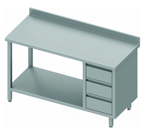 Table inox avec 3 tiroirs & etagère à gauche - gamme 700 - stalgast -  - 1600x700 x700xmm