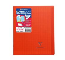 CLAIREFONTAINE - Cahier piqûre avec rabats KOVERBOOK - 17 x 22 - 96 pages Seyes - Couverture polyproplylene translucide - Rouge
