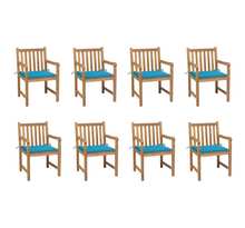 Vidaxl chaises de jardin 8 pcs avec coussins bleu bois de teck massif