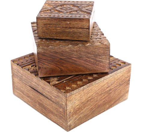 Set de 3 boîtes carrées en bois de manguier aztek