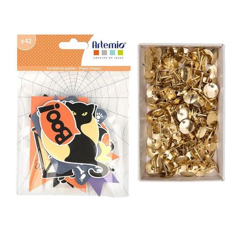 42 formes découpées papier halloween + 150 punaises dorées