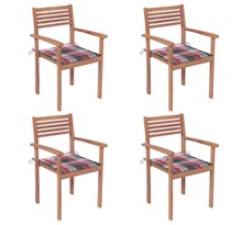 Vidaxl chaises de jardin 4 pcs avec coussins à carreaux rouge teck