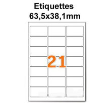 Étiquettes adhésives  63 5x38 1mm  (21étiquettes/feuille) - blanc - 50 feuilles -t3azur
