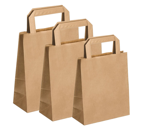 Lot de 1100 sacs cabas en papier kraft brun marron havane avec poignée plate 320 x 160 x 440 mm 24 Litres résistant papier 80g/m² non imprimé