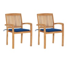 Vidaxl chaises de jardin 2 pcs avec coussins bleu royal teck massif
