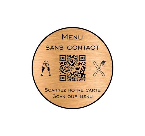 Menu sans contact personnalisé format rond QR Code - Présentation menu hôtel restaurant sans contact - Couleur cuivre brossé