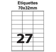 Étiquettes adhésives, 70x32mm, (27étiquettes/feuille) - blanc - 20 feuilles -t3azur