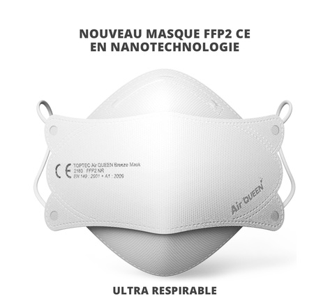 Masque CE FFP2 Nanotechnologie Nouvelle Génération - coloris blanc - Lot de 1 Pièce