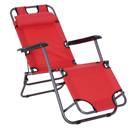 Chaise longue inclinable transat bain de soleil 2 en 1 pliant têtière amovible charge max. 136 Kg toile oxford facile d'entretien rouge