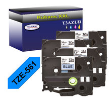 4 x Rubans d'étiquettes laminées générique Brother Tze-561 pour étiqueteuses P-touch - Texte noir sur fond bleu - T3AZUR
