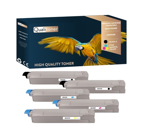 Qualitoner x5 toners 44059108 (noir x2 + cyan + magenta + jaune) compatible pour oki
