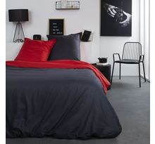 TODAY Parure de lit Coton 2 personnes - 220x240 cm - Bicolore Gris et Rouge Alix