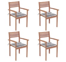 Vidaxl chaises de jardin 4 pcs avec coussins à carreaux gris teck