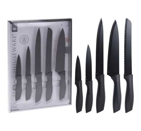 Excellent houseware jeu de couteaux de cuisine 5 pièces acier noir